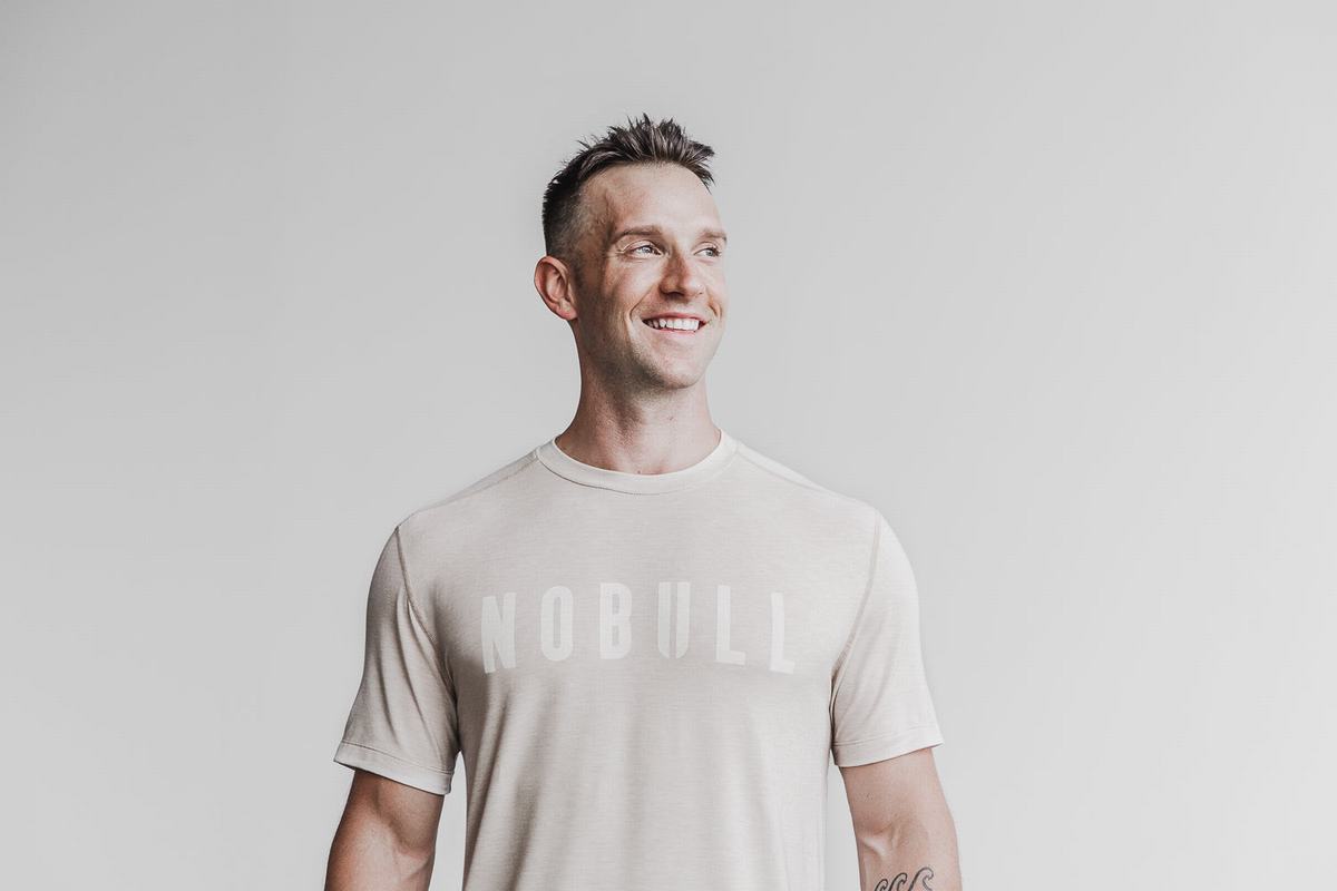 Nobull Men's T Shirts Beige | Australia (WT2407)